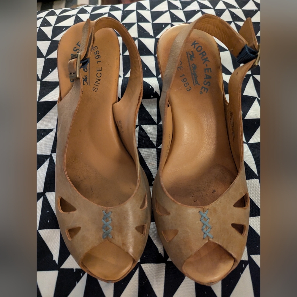 Kork Ease Felicia Sling Back Peep Toe Wedge Sandal Size 6